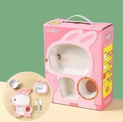 VARIYAENTERPRISE28 Bamboo Kids Rabbit Tableware Dish Dinner Set(Multicolor, Microwave Safe)