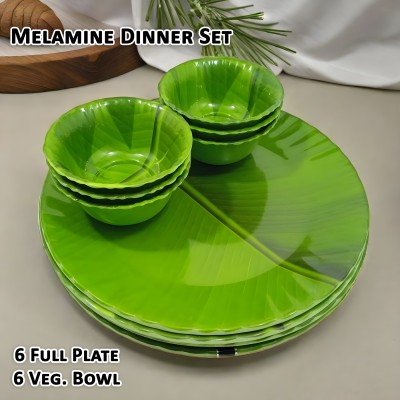 Inpro Pack of 12 Melamin Every Occasion Covered:12-Pcs Melamine Dinner Set Includes 6 Full Plate & 6 Bowl Dinner Set(Green, Microwave Safe)