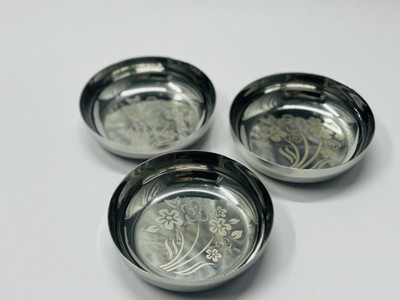 Dev Industries Pack of 3 Stainless Steel DEV INDUSTRIES Stainless Steel Halwa Plate Dinner Set(Silver)