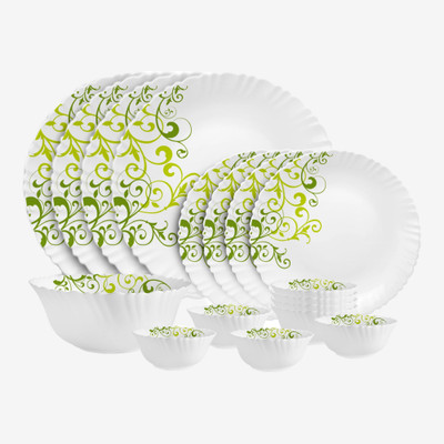 Cello Pack Of 17 Opalware Dazzle Opalware Oleander Dinner Set | Crockery Set | Green Dinner Set  (Green, Microwave Safe) For Rs. 999 @ 52 %