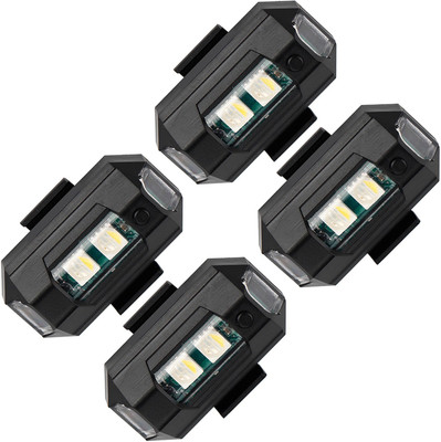 MOOZMOB Aircraft Light for Drone Helmet Bike Car with 7 Colors + Flashing Mode Small Multicolor LED Light for Helmets Strobe Light (Pack of 4) Led Light(Black)