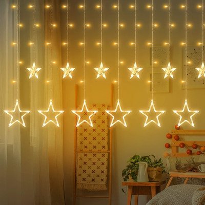 Rhobos LED Star Curtain Lights, 12 Stars 138 LED Window Curtain String Lights Single Disco Ball(Ball Diameter: 15 cm)