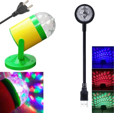 MOOZMOB Flexible USB Disco Light + Disco LED Projection Light Combo with Different Color and Pattern Multicolor Light for Home Parties Birthday Bedroom Party (Pack of 2) Led Light(Multicolor)