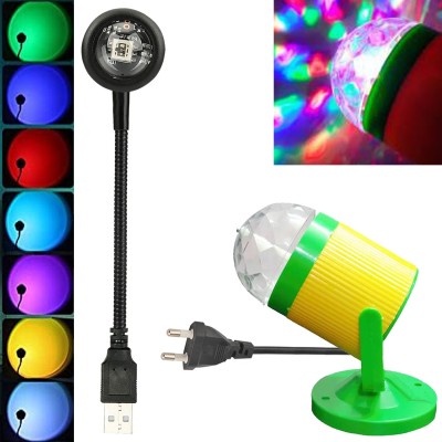 MOOZMOB Flexible USB Sunset Light + Disco LED Projection Light Combo with Different Colors and Patterns Light for Home Parties Birthday Bedroom Party (Pack of 2) Led Light(Multicolor)