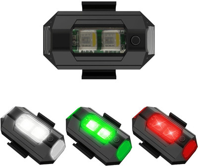 MOOZMOB Aircraft Light with 7 Colors and Flashing Modes Strobe Light for Helmets & Drone Small LED Light for Helmets and Drones USB Rechargeable Aircraft Multicolor Led Light(Black)
