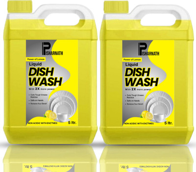 Pisharnath dish washing liquid with power of booster clean & extra shin ( 10ltr yellow DW ) Dish Cleaning Gel(multi fragrance, 2 x 5 L)