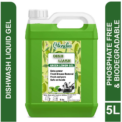 Qlendia Green Lime Dishwash Liquid Gel,Antimicrobial action with long-lasting hygienic Dish Cleaning Gel(Green lime, 5 L)
