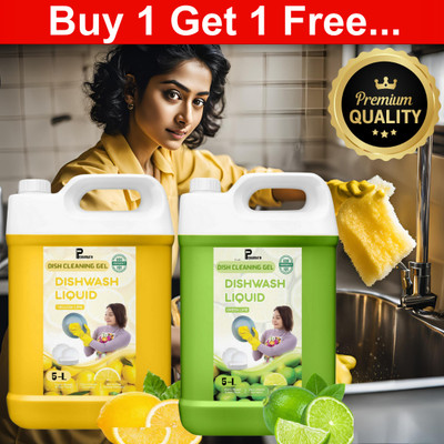 Pisharnath Extra-Shine Active Dishwashing Power Dish Wash Liquid Lemon 5L & Neem 5L..... Dish Cleaning Gel(Lemon, 2 x 5 L)