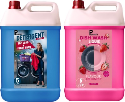 Pisharnath detergent liquid&dishwash liquid 10L NoSoda Formula|withAdded Fabric Conditioner Dish Cleaning Gel(Multiple, 2 x 5 L)