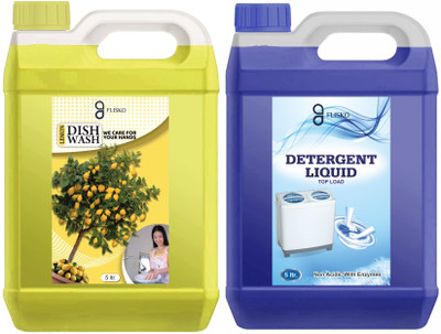 FLISKO 5 ltr Yellow Dish wash+5 ltr top load Liquid Detergent Gel ,Fast Cleansing Dish Cleaning Gel(Yellow, 2 x 5 L)