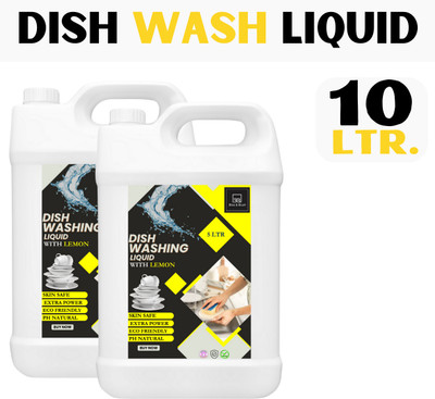 BLISS & BLUSH dish wash 10Ltr Yellow Lemon & active salt, Refreshing, Antibacterial Dish Cleaning Gel(lemon, 2 x 5 L)