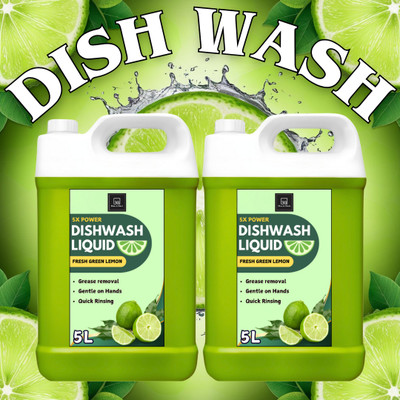 BLISS & BLUSH Dishwash Liquid for Daily Use – Foam Rich, Fresh Smell, No Residue Dish Cleaning Gel(Green Lemon, 2 x 5 L)