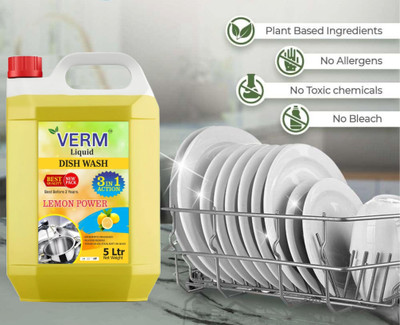 vermliquids Dishwash Liquid , Grease Cleaner For All Utensils | Ultra Sparkle Formula Dish Cleaning Gel(Lemon, 5000 ml)