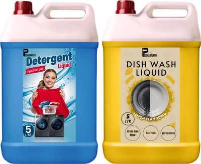 Pisharnath detergent liquid & dishwash liquid 10L Removes Tough Grease,Soft on Hands Dish Cleaning Gel(Multiple, 2 x 5 L)