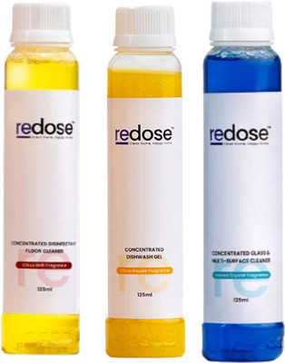 Redose All-Purpose Cleaner 3 Refills Kits|Floor Cleaner,Dishwash Gel & Glass Cleaner Dish Cleaning Gel(Citrus Drift Fragrance,Citrus Royale Fragrance,Frosted Crystal Fragrance, 3 x 500 ml)