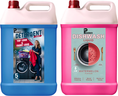 Pisharnath detergent liquid & dishwash liquid 10L Plant-Based Formula | Gentle on Hands Dish Cleaning Gel(Multiple, 2 x 5 L)