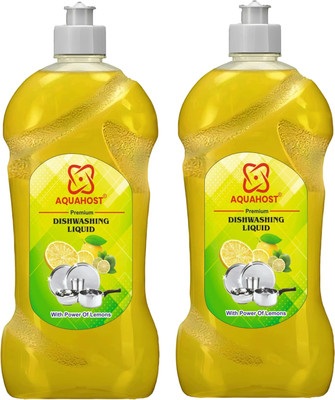 AQUAHOST Lemon dish washing gel pack of 2(500 ML in 1 bottle) (1 L) Dish Cleaning Gel(LEMON, 2 x 500 ml)