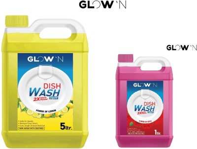 GLOWN 5Ltr yellow+1Ltr pink Dishwash with oil & washes off Kitchen Dish Cleaning Gel Dish Cleaning Gel(lemon/pink, 2 x 3 L)