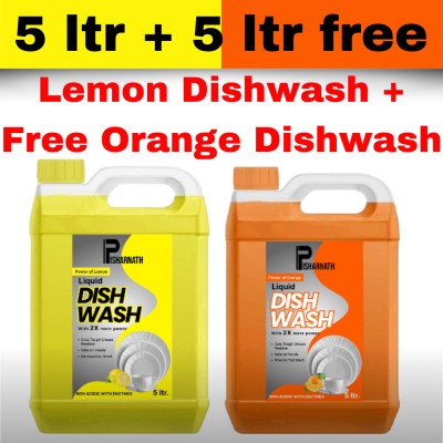 Pisharnath dish washing liquid power of booster clean & extra shin(5ltr yellow+5ltr orange) Dish Cleaning Gel(multi fragrance, 2 x 5 L)