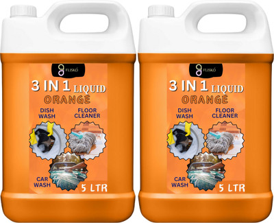 FLISKO Dish Wash Liquid,Floor Cleaner,Car Wash Shampoo Ecofriendly,Non-Toxic,Skin Safe Dish Cleaning Gel(Orange, 2 x 5 L)