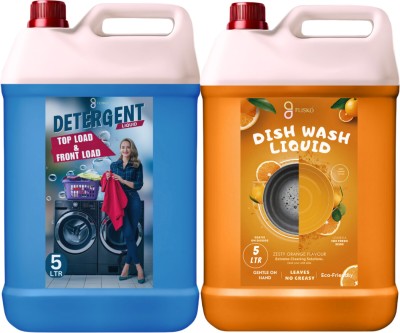 FLISKO Detergent liquid & dish wash liquid 10L Soft on Hands | Baby & Pet Safe Dish Cleaning Gel(Multiple, 2 x 5 L)