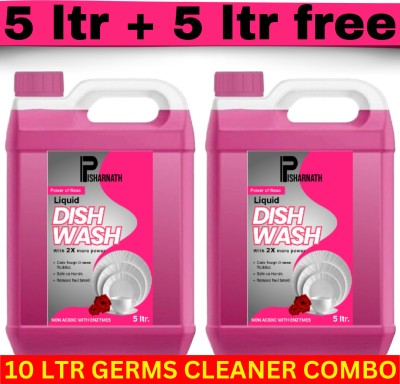 Pisharnath dish washing liquid with power of booster clean & extra shin ( 10ltr pink DW ) Dish Cleaning Gel(multi fragrance, 2 x 5 L)