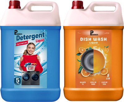 Pisharnath detergent liquid &dishwash liquid 10L 2X Faster Tough Grease Removal Dish Cleaning Gel(Multiple, 2 x 5 L)
