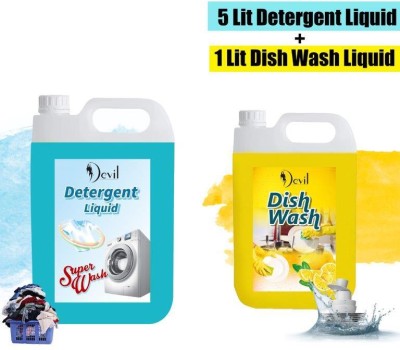 Devil 1 LTER YELLOW DISH WASH & 5 LTR SKY DITERGENT GEL Dish Cleaning Gel(FLORAL, 6 L)