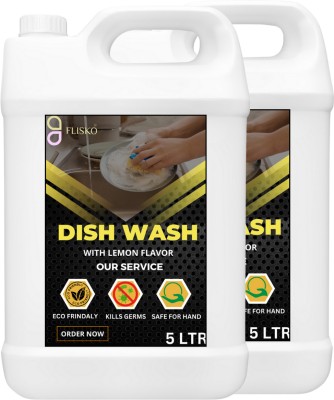 FLISKO Dish Wash Liquid Gel 10 Liter Power Of Lemon 10 Liter Dish Cleaning Gel(Lemon, 2 x 5 L)