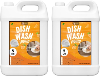 FLISKO Dish Wash Liquid 10 L | Gentle on Hands, Parabens free & Phosphate free | Dish Cleaning Gel(Orange, 2 x 5000 ml)