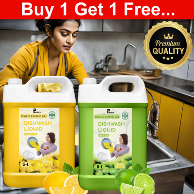 Pisharnath Extra-Shine Active Dishwashing Power Dish Wash Liquid Lemon 5L & Neem 5L... Dish Cleaning Gel(Lemon, 2 x 5 L)