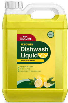 Ladko Liquid with Yellow Lemon for oil & washes off Kitchen Utensil Clean Dish Cleaning Gel(Lemon, 5 L)