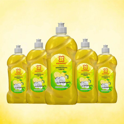 AQUAHOST Dish Cleaning Liquid Lemon Fragrance With Extra Power (Pack of 5) Dish Cleaning Gel(LEMON, 5 x 0.5 L)