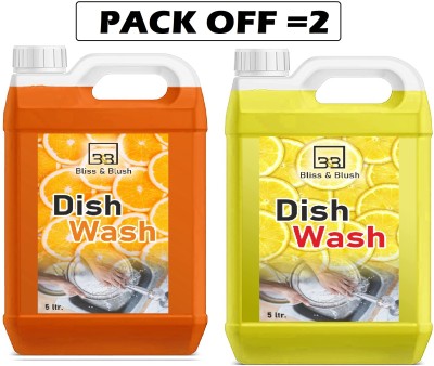 BLISS & BLUSH 10 LTR dish wash Liquid Detergent Dishwash with o/l foroil off Kitchen Cleaner Dish Cleaning Gel(orange ,lemon, 2 x 5 L)