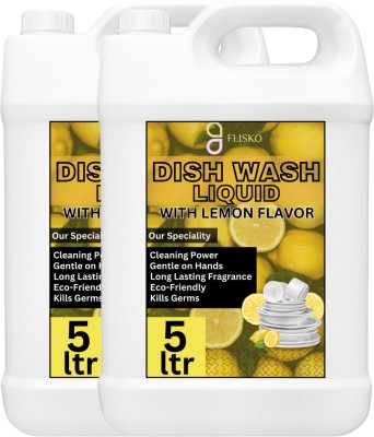 FLISKO DishWash Liquid Gel 10 Liter Utensil Cleaner Liquid with Enzyme Technology Dish Cleaning Gel(Lemon, 2 x 2500 ml)