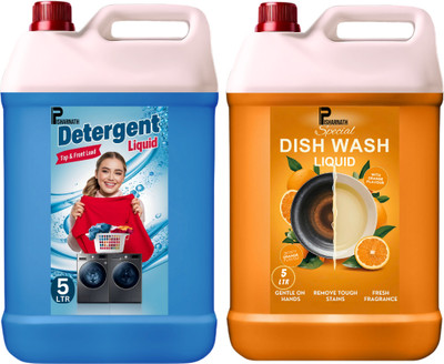 Pisharnath detergent liquid & dishwash liquid 10L Soft on Hands | Certified Eco-Friendly Dish Cleaning Gel(Multiple, 2 x 5 L)
