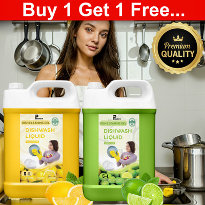 Pisharnath PowerClean Plus Concentrated Formula Dish Wash Liquid Lemon 5L & Neem 5L Dish Cleaning Gel(Lemon, 2 x 5 L)