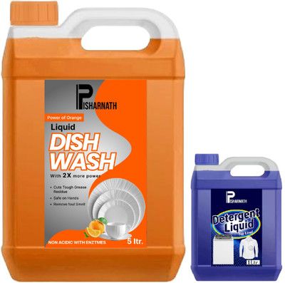Pisharnath Dish Wash Powerful For Utensil Cleaning Orange 5L & Detergent Top Load 1L Dish Cleaning Gel(Rose, 2 x 3 L)