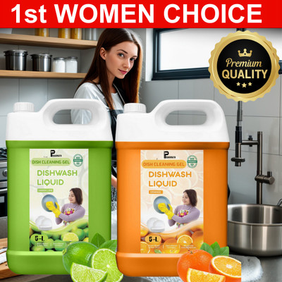 Pisharnath Premium Platinum Dish Wash Liquid Neem 5L & Orange 5L. Dish Cleaning Gel(Green Lemon, 2 x 5 L)
