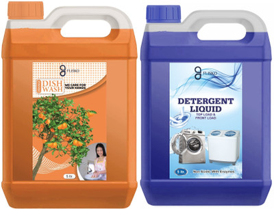 FLISKO 5 ltr Orange Dish wash+5 ltr top front load Liquid Detergent Gel ,Fast Cleansing Dish Cleaning Gel(Orange, 2 x 5 L)