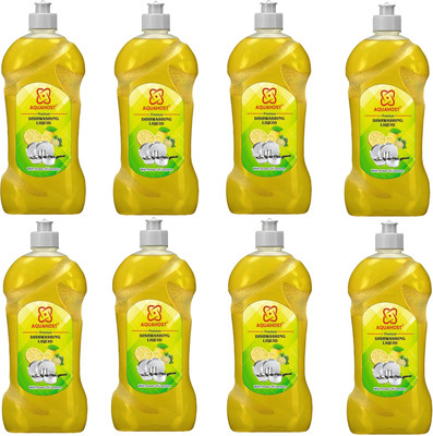 AQUAHOST Lemon dish washing gel pack of 8 (500 ML in 1 bottle) (4 L) Dish Cleaning Gel(LEMON, 8 x 500 ml)