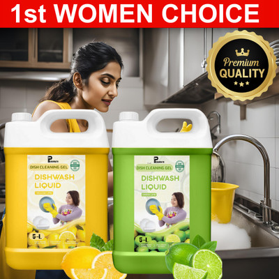 Pisharnath Extra-Shine Active Grade Dishwashing Power Dish Wash Liquid Lemon 5L & Neem 5L Dish Cleaning Gel(Lemon, 2 x 5 L)