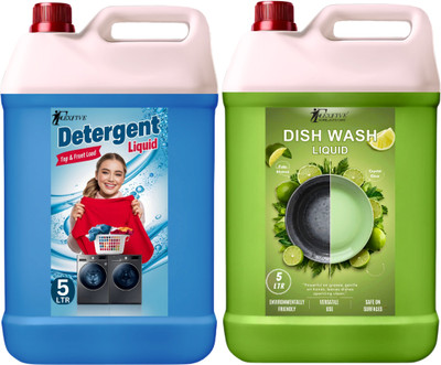FLEXFIVE Detergent Liquid 5 Liter & Dishwash Liquid 5 Liter with Added Fabric Conditioner Dish Cleaning Gel(Lavender & Neem, 2 x 5 L)