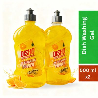 DISHO DISH WASHING GEL | 500 ML | PACK OF 2 | Dish Cleaning Gel(LEMON, 2 x 500 ml)