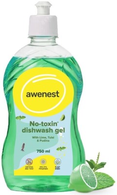 awenest No-Toxin Organic Dishwash Liquid |Tough on Grease | Natural, Herbal, Plant-based Dish Cleaning Gel(Lime, Tulsi, Pudina, 750 ml)