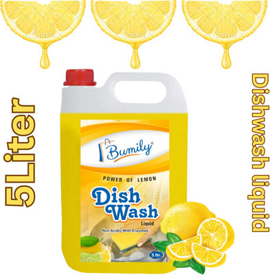 Bumily Lemon Dishwash liquid 5L Leaves No Residue Grease Cleaner For Utensils Liquid Dish Cleaning Gel(Lemon, 5 L)