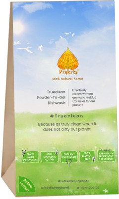 Prakrta TrueClean Dish Wash Powder to Gel-Eco,biodegradable,Plastic Free(125 x 2 pouches Dish Cleaning Gel(lemon, 1200 ml)