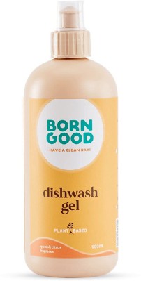 Born Good Plant Based Dishwash Gel (500 ml) USDA Certified | Eco-Friendly, Non-Toxic | Baby Safe & Pet Safe | Skin Friendly Dish Cleaning Gel(Spanish Citrus, 0.5 L)