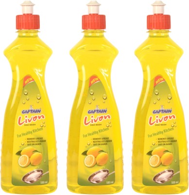 CAPTAIN _Livon Dish Wash for Healthy Kitchen Infused with the power of lemons (Pack 3) Dish Cleaning Gel(Lemon, 3 x 500 ml)