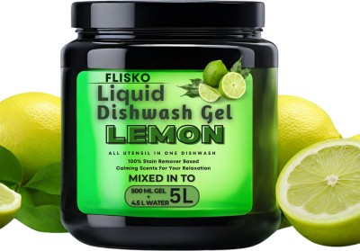 FLISKO Dishwash Liquid Gel Powder 500GM Natural, Plant Based, Biodegradable Dish Cleaning Gel(Neem, 500 ml)